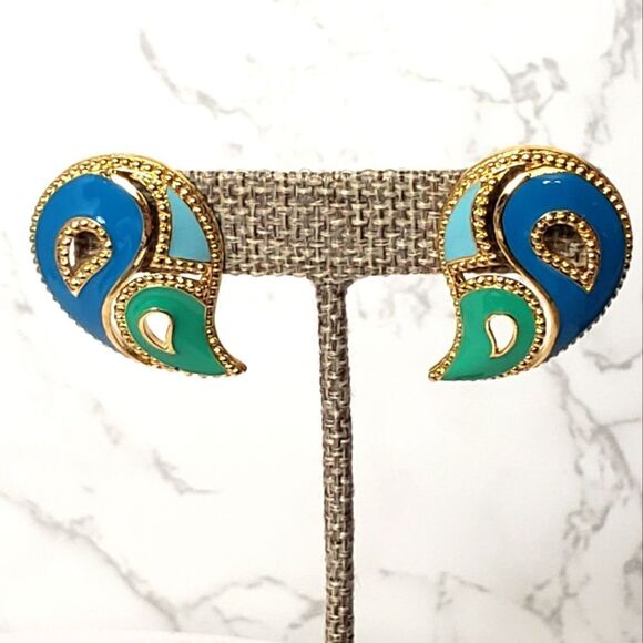 AVON Enameled Paisley Pierced Earrings - Picture 1 of 5